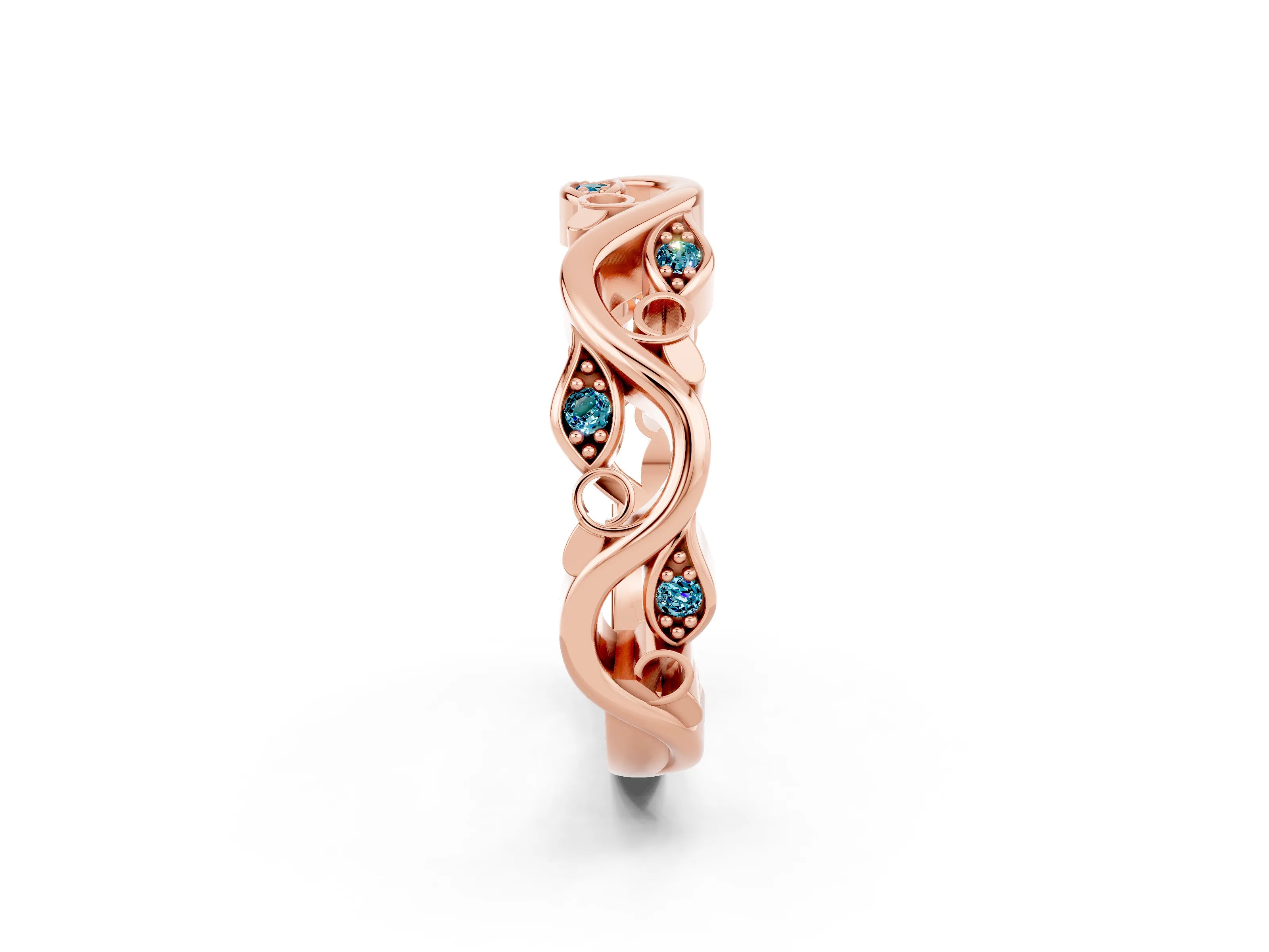 Rose gold Marquise Blue Topaz Vine Eternity Band with Bezel Setting_8