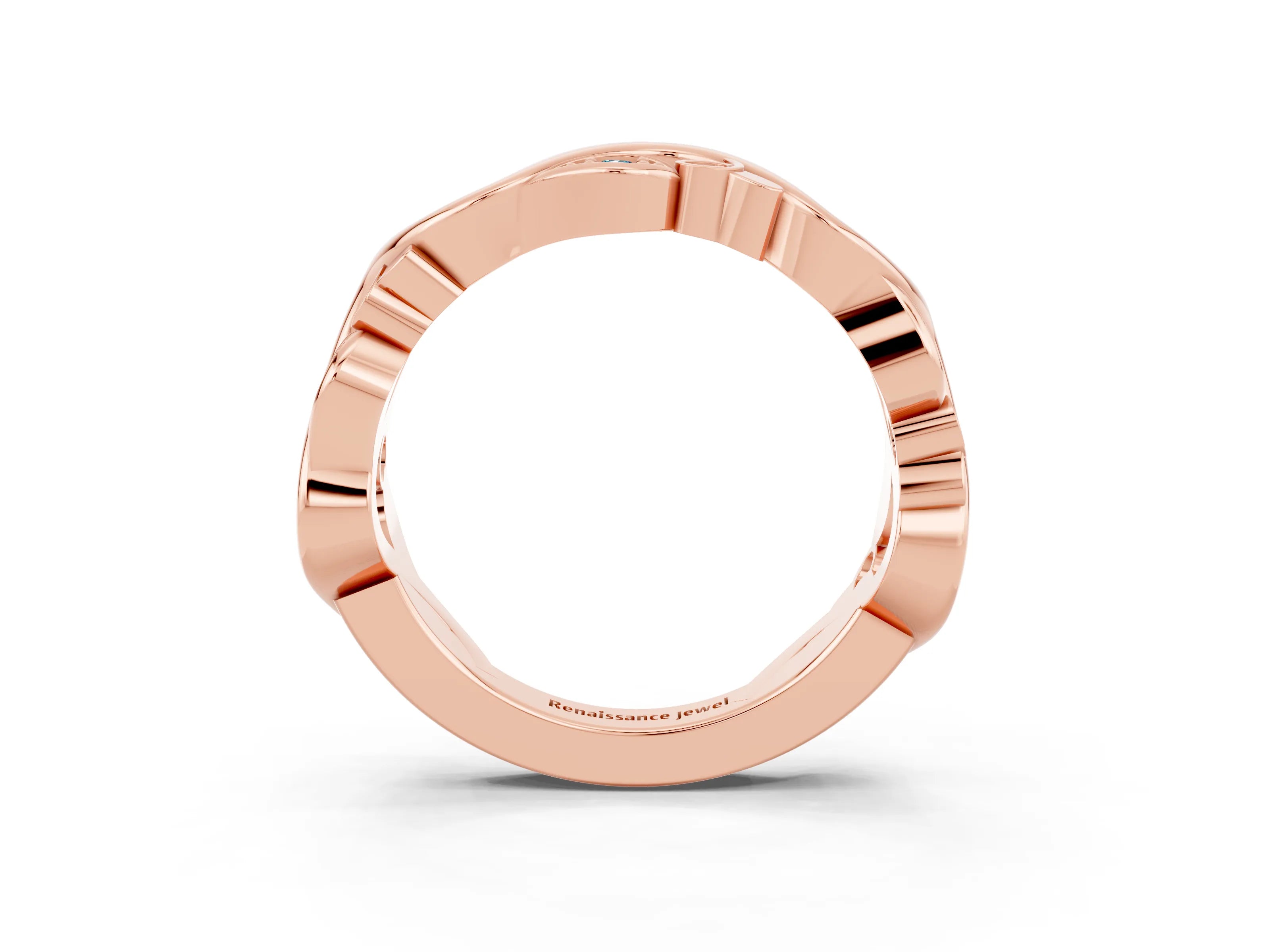 Rose gold Marquise Blue Topaz Vine Eternity Band with Bezel Setting_9