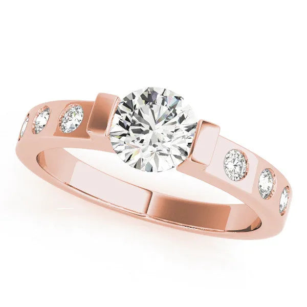 Rose gold Marquise Brilliant Channel-Set Diamond Ring with Bezel Prong Setting
