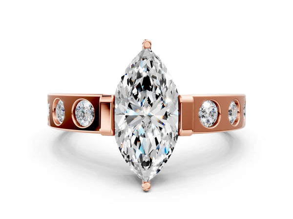 Rose gold Marquise Brilliant Channel-Set Diamond Ring with Bezel Prong Setting
