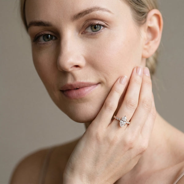 Rose gold Marquise Brilliant Channel-Set Diamond Ring with Bezel Prong Setting