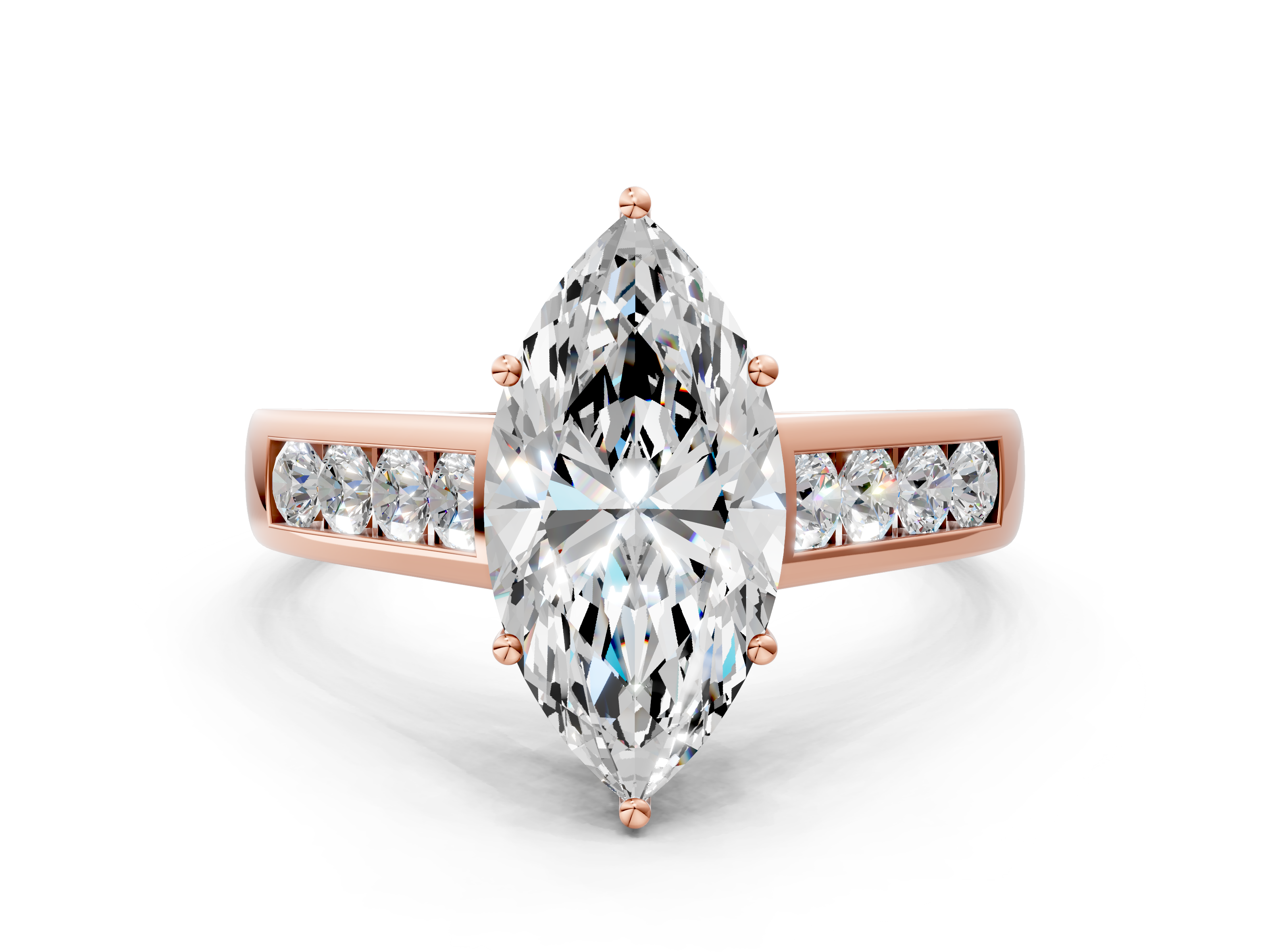 Rose gold Marquise Brilliant Channel-Set Solitaire Ring with Four-Prong Setting_20