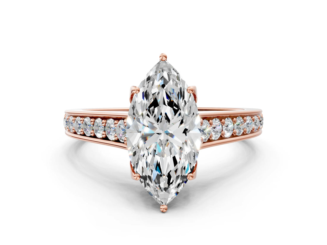 Rose gold Marquise Brilliant Cut Diamond Engagement Ring with Pavé Band and Four-Prong Setting_58