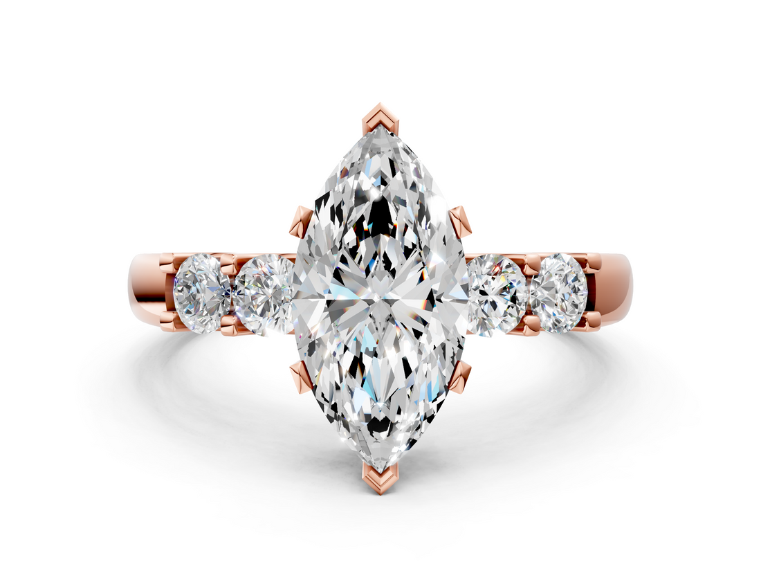 Rose gold Marquise Brilliant Cut Diamond Five-Stone Prong Set Engagement Ring with Channel Band_23