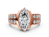Rose gold Marquise Brilliant Diamond Channel Set Wide Band Ring with Bezel Setting_20