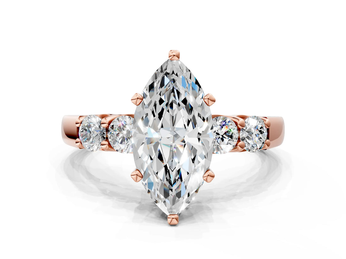 Rose gold Marquise Brilliant Diamond Five-Stone Engagement Ring with Prong Setting on a Classic Band_15