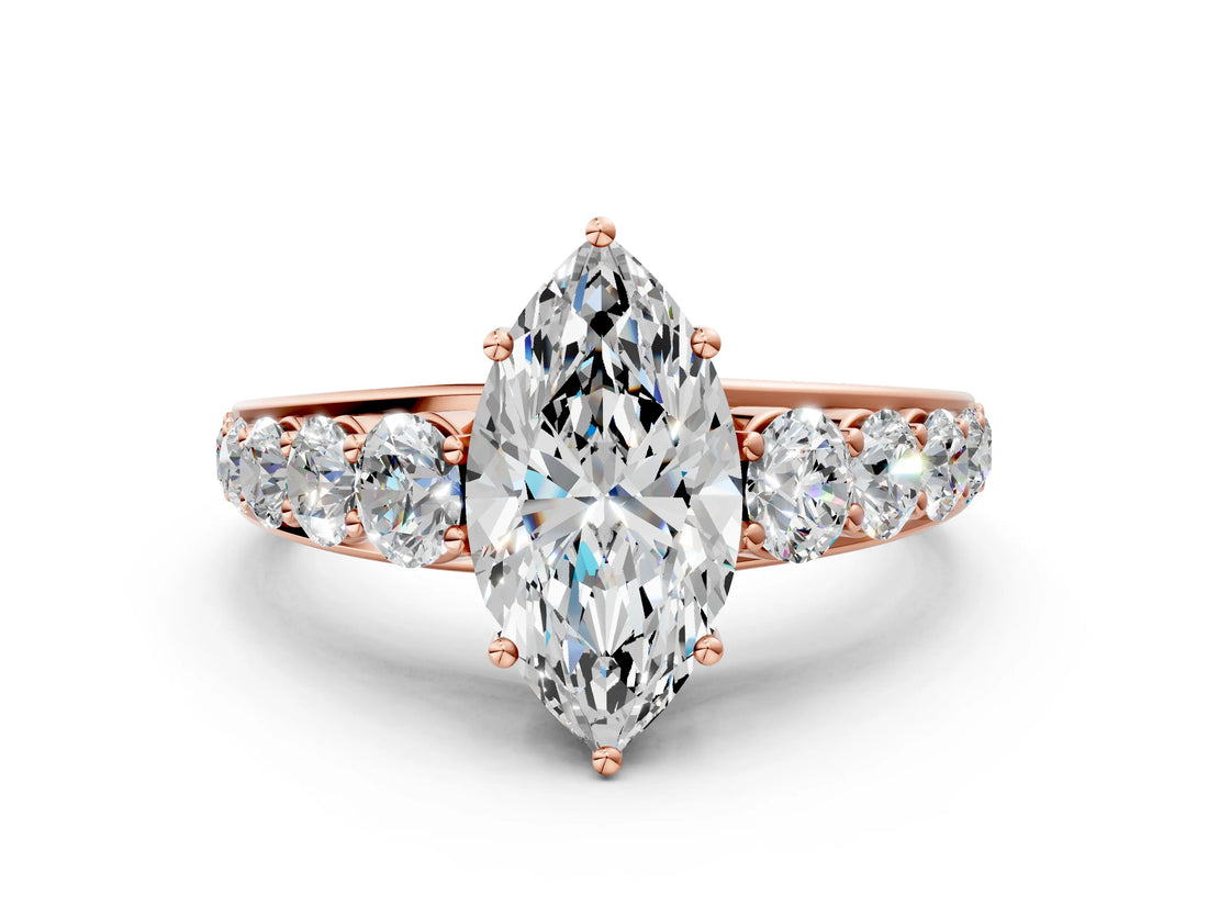 Rose gold Marquise Brilliant Diamond Pavé Band with Six-Prong Setting_3