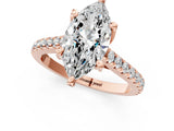 Rose gold Marquise Brilliant Diamond Solitaire with Pavé Band and Four-Prong Setting 1