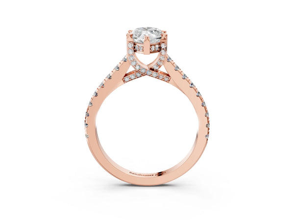 Rose gold Marquise Brilliant Diamond Solitaire with Pavé Band and Four-Prong Setting