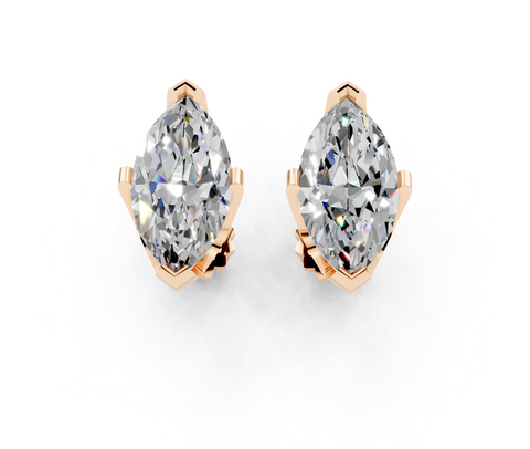 10K Rose Gold 1.05 Carat D VVS1 Marquise Brilliant Diamond Stud Earrings