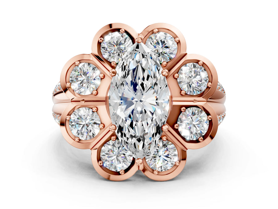 Rose gold Marquise Brilliant Flower Halo Diamond Split Shank Ring