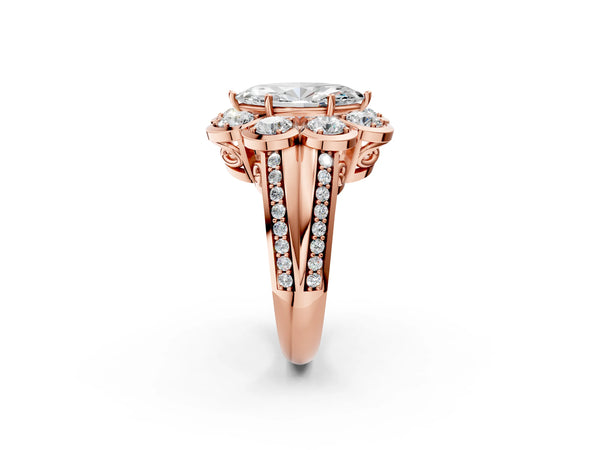 Rose gold Marquise Brilliant Flower Halo Diamond Split Shank Ring