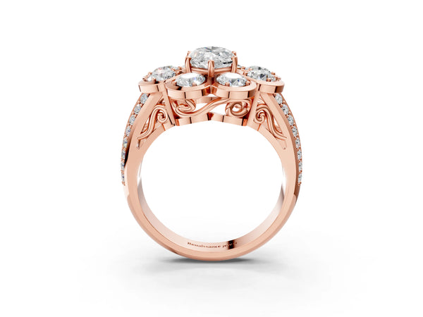 Rose gold Marquise Brilliant Flower Halo Diamond Split Shank Ring