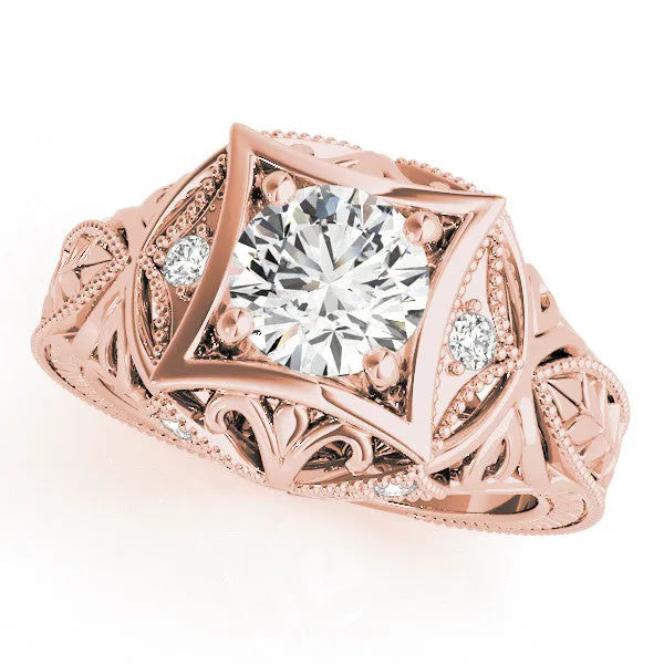 Rose gold Marquise Brilliant Milgrain Filigree Solitaire with Bezel and Prong Setting