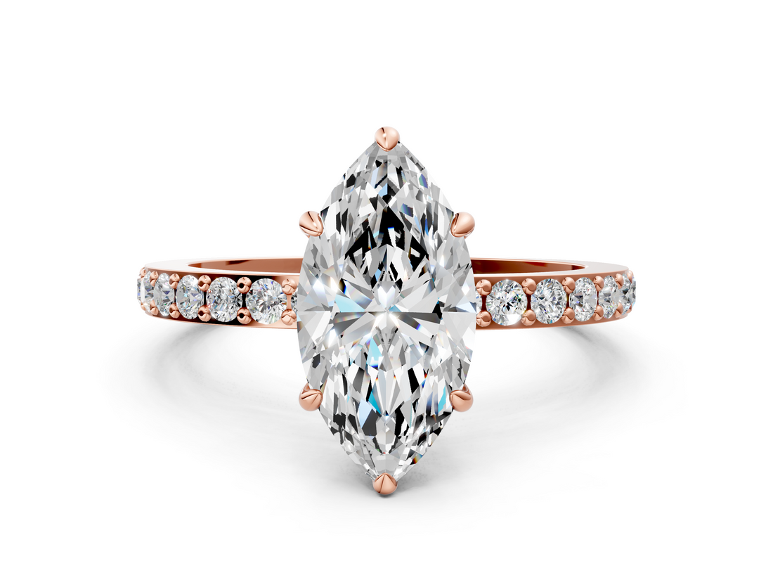 Rose gold Marquise Brilliant Pavé Band Solitaire with Four-Prong Setting_40