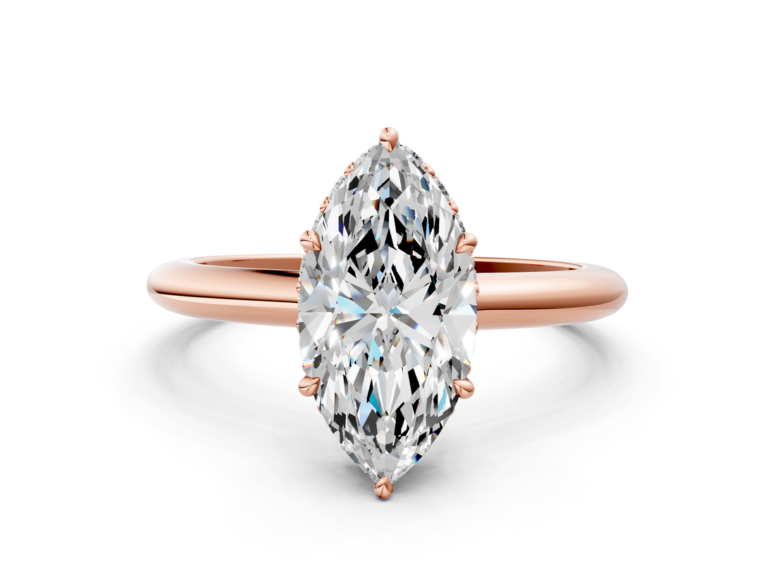 Rose gold Marquise Brilliant Solitaire Engagement Ring with Six-Prong Setting and Classic Band_20