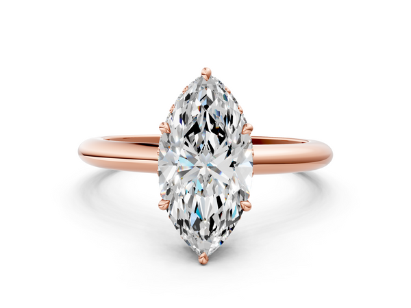 Rose gold Marquise Brilliant Solitaire Engagement Ring with Six-Prong Setting and Classic Band