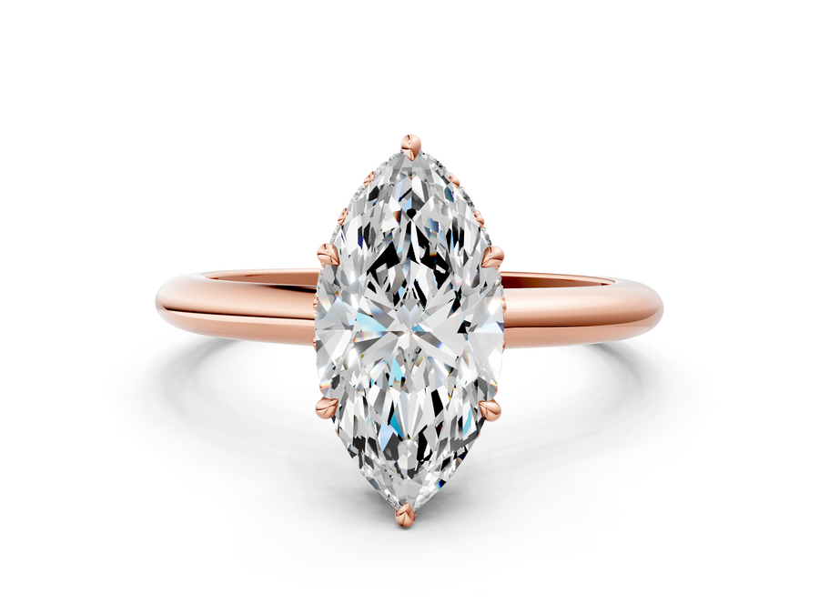 Rose gold Marquise Brilliant Solitaire Engagement Ring with Six-Prong Setting and Classic Band