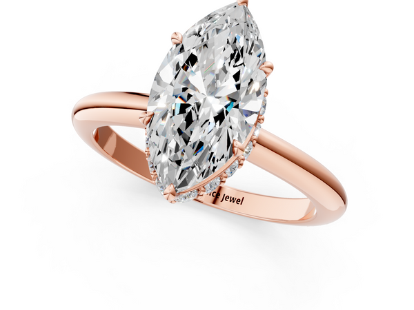 Rose gold Marquise Brilliant Solitaire Engagement Ring with Six-Prong Setting and Classic Band