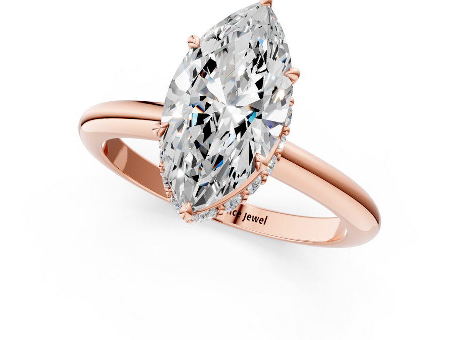 Rose gold Marquise Brilliant Solitaire Engagement Ring with Six-Prong Setting and Classic Band