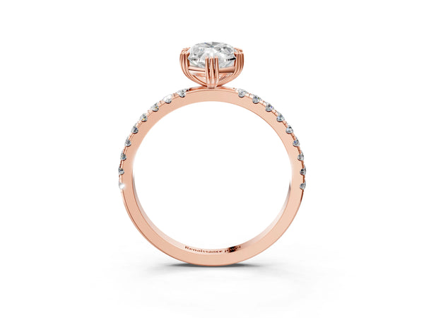 Rose gold Marquise Brilliant Solitaire with Pavé Band and Claw Prong Setting