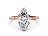 Rose gold Marquise Brilliant Solitaire with Pavé Band and Claw Prong Setting_7