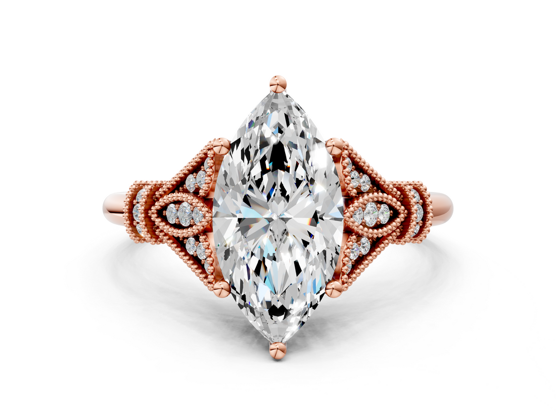 Rose gold Marquise Brilliant Solitaire with Pave Band and Four-Prong Setting_20