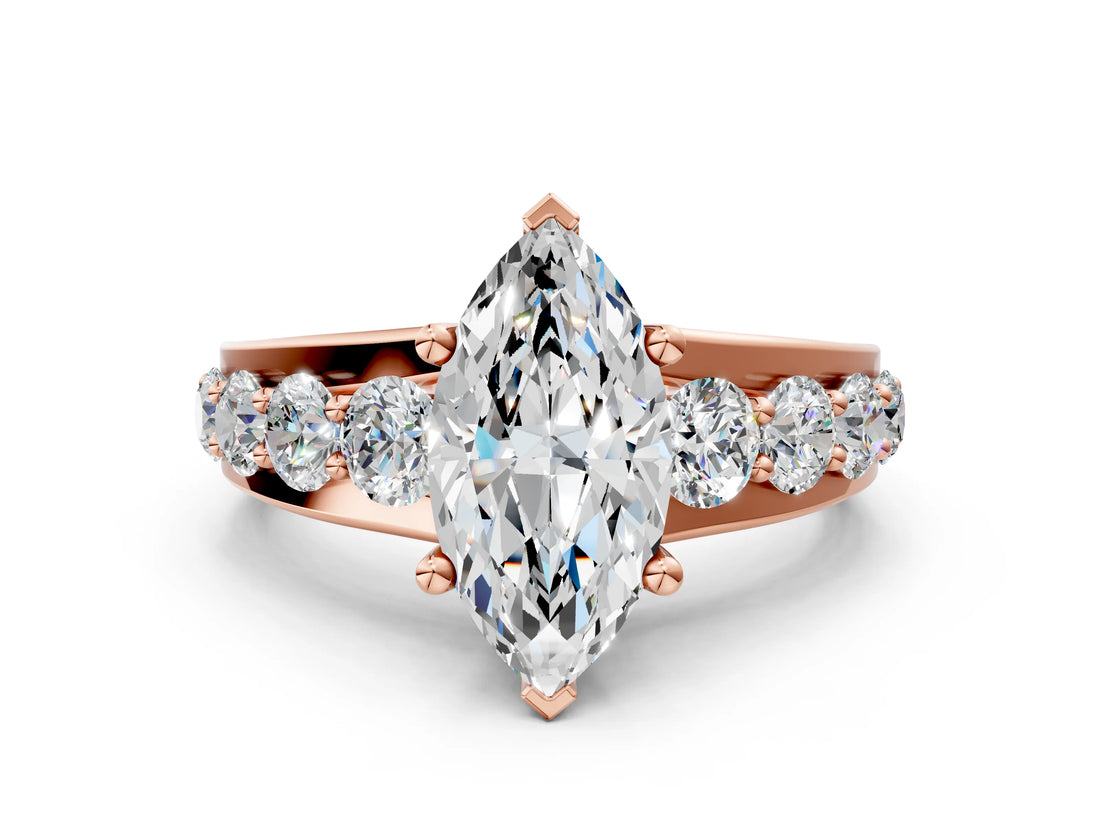 Rose gold Marquise Brilliant Solitaire with Side Stones on a Pave Band and Four-Prong Setting_24