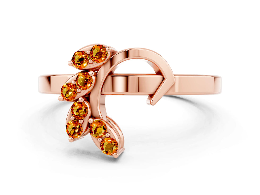 Rose gold Marquise Citrine Cluster Bypass Ring with Prong Setting_6