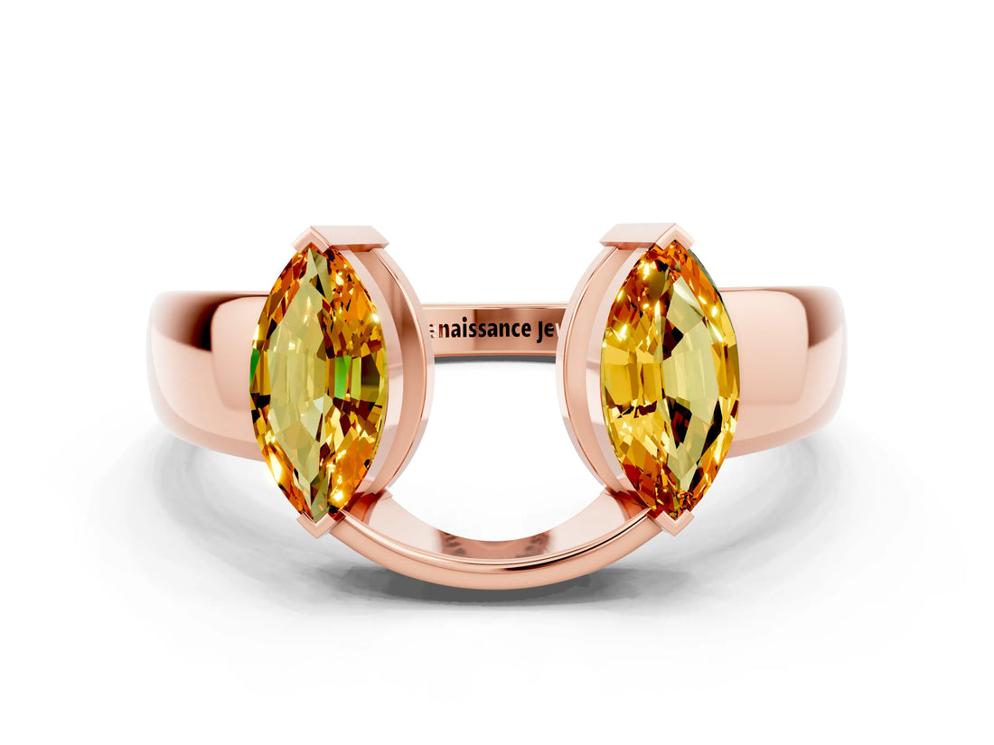 Rose gold Marquise Citrine Open Band Ring with Tension Setting_18