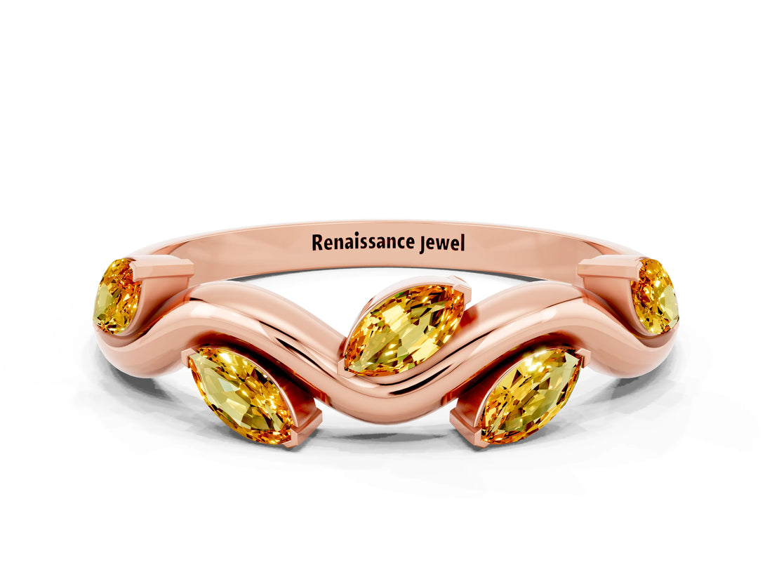 Rose gold Marquise Citrine Twisted Band with Prong Setting_6
