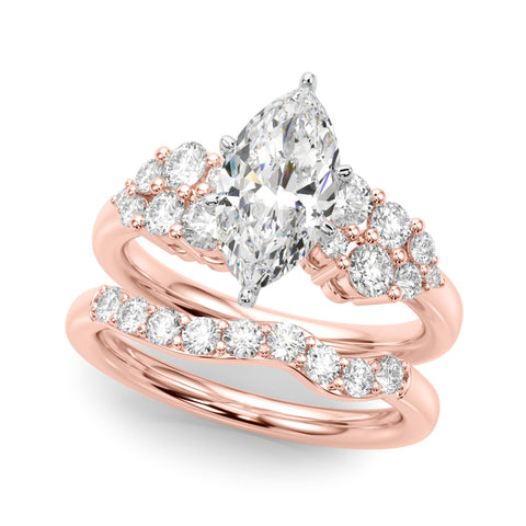 Rose gold Marquise Cluster Diamond Engagement Ring with Pavé Band and Four-Prong Setting 1