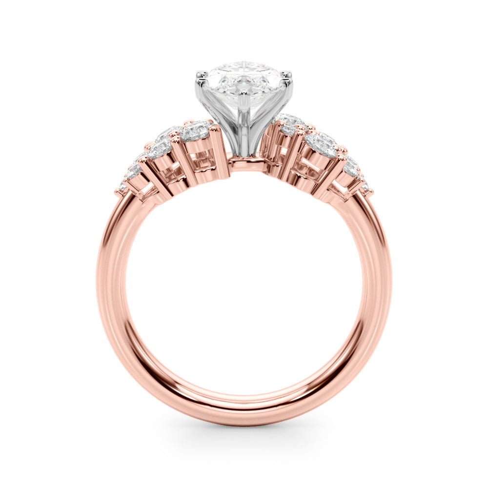 Rose gold Marquise Cluster Diamond Engagement Ring with Pavé Band and Four-Prong Setting 2