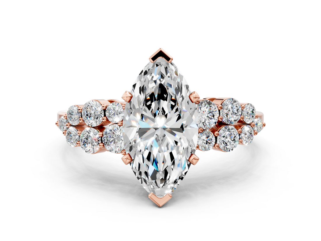 Rose gold Marquise Cluster Diamond Engagement Ring with Pavé Band and Four-Prong Setting_54