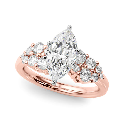 Rose gold Marquise Cluster Diamond Engagement Ring with Pavé Band and Four-Prong Setting