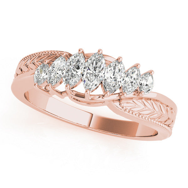 Rose gold Marquise Cluster Diamond Leaf Band with Shared Prong Setting
