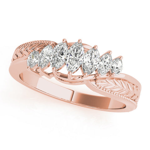 Rose gold Marquise Cluster Diamond Leaf Band with Shared Prong Setting