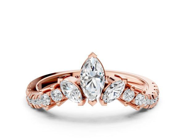 Rose gold Marquise Cluster Diamond Pavé Band with Prong Setting