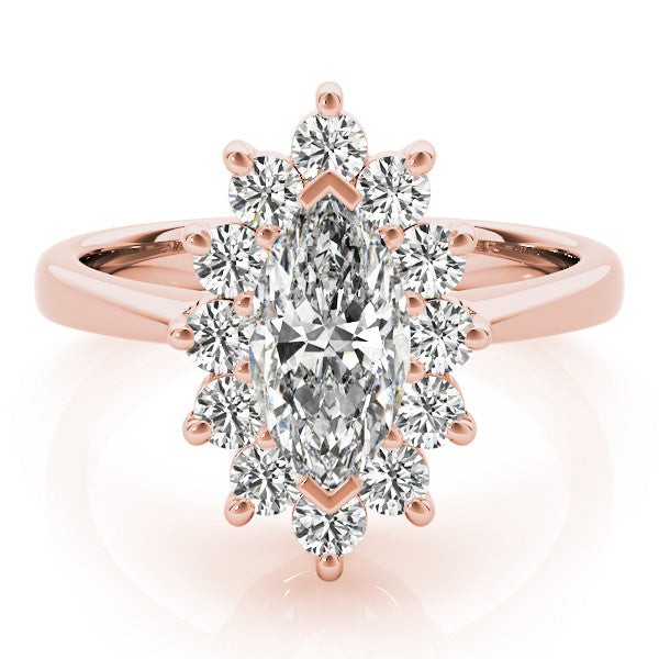 Rose gold Marquise Cluster Halo Diamond Ring with Solitaire Band and Prong Setting 1
