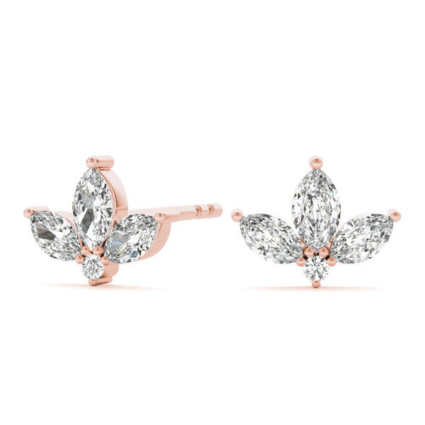 Rose gold Marquise Cluster Stud Earrings with Round Prong Setting