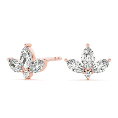 Rose gold Marquise Cluster Stud Earrings with Round Prong Setting 2