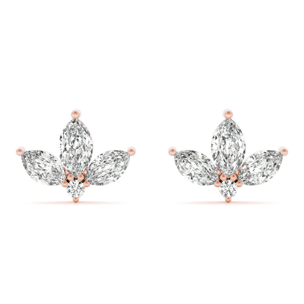 Rose gold Marquise Cluster Stud Earrings with Round Prong Setting