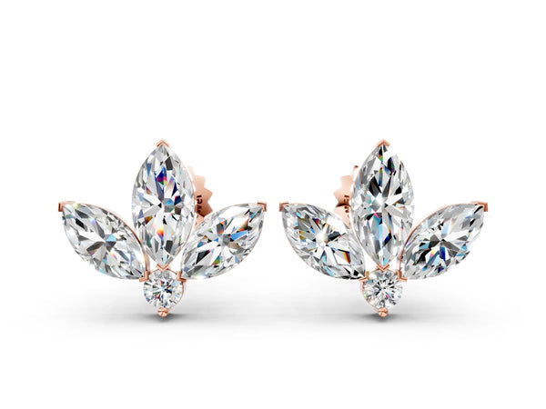Rose gold Marquise Cluster Stud Earrings with Round Prong Setting