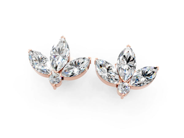 Rose gold Marquise Cluster Stud Earrings with Round Prong Setting