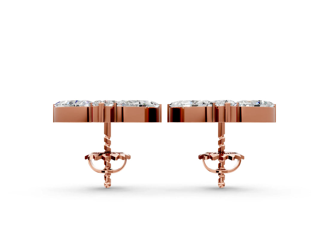 Rose gold Marquise Cluster Stud Earrings with Round Prong Setting_6