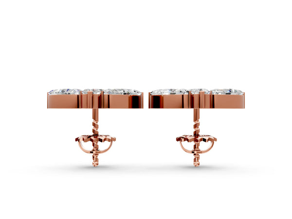 Rose gold Marquise Cluster Stud Earrings with Round Prong Setting