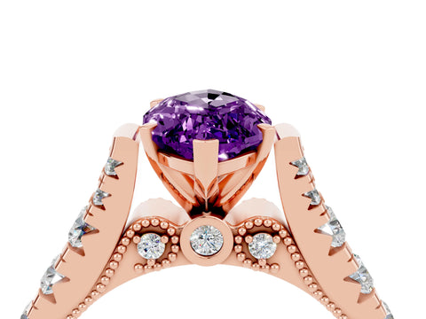 Rose gold Marquise Cut Amethyst Classic Solitaire Ring with Pavé Band and Four-Prong Setting_4