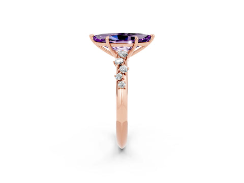 Rose gold Marquise Cut Amethyst Cluster Side Stone Solitaire Ring with Prong Setting_26