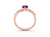 Rose gold Marquise Cut Amethyst Cluster Side Stone Solitaire Ring with Prong Setting_27