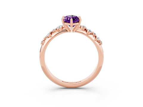 Rose gold Marquise Cut Amethyst Cluster Side Stone Solitaire Ring with Prong Setting_27
